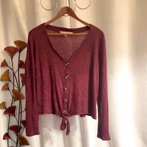 Pink Rose Button Up Sweater Burgundy Size Large